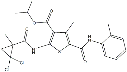 isopropyl 2-{[(2,2-dichloro-1-methylcyclopropyl)carbonyl]amino}-4-methyl-5-(2-toluidinocarbonyl)thiophene-3-carboxylate 구조식 이미지