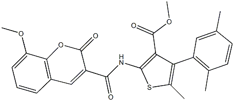 methyl 4-(2,5-dimethylphenyl)-2-{[(8-methoxy-2-oxo-2H-chromen-3-yl)carbonyl]amino}-5-methylthiophene-3-carboxylate Structure