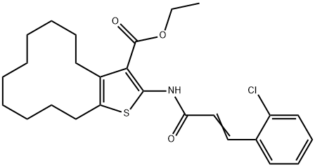 ethyl 2-{[3-(2-chlorophenyl)acryloyl]amino}-4,5,6,7,8,9,10,11,12,13-decahydrocyclododeca[b]thiophene-3-carboxylate 구조식 이미지