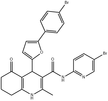 4-[5-(4-bromophenyl)-2-furyl]-N-(5-bromo-2-pyridinyl)-2-methyl-5-oxo-1,4,5,6,7,8-hexahydro-3-quinolinecarboxamide 구조식 이미지