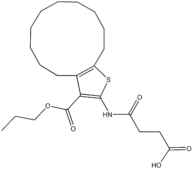 4-oxo-4-{[3-(propoxycarbonyl)-4,5,6,7,8,9,10,11,12,13-decahydrocyclododeca[b]thien-2-yl]amino}butanoic acid 구조식 이미지