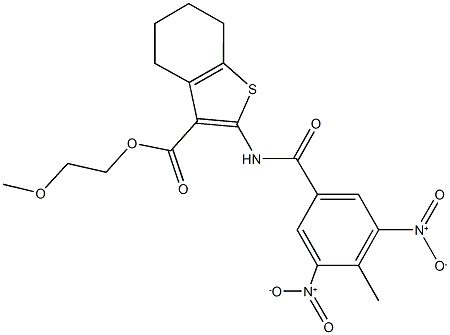 2-methoxyethyl 2-({3,5-dinitro-4-methylbenzoyl}amino)-4,5,6,7-tetrahydro-1-benzothiophene-3-carboxylate 구조식 이미지