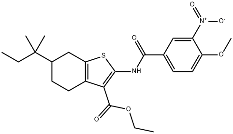 ethyl 2-({3-nitro-4-methoxybenzoyl}amino)-6-tert-pentyl-4,5,6,7-tetrahydro-1-benzothiophene-3-carboxylate 구조식 이미지