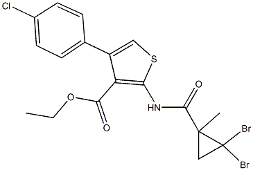 ethyl 4-(4-chlorophenyl)-2-{[(2,2-dibromo-1-methylcyclopropyl)carbonyl]amino}-3-thiophenecarboxylate Structure