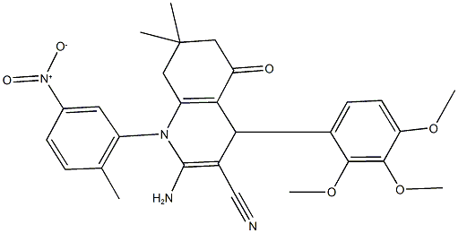 2-amino-1-{5-nitro-2-methylphenyl}-7,7-dimethyl-5-oxo-4-(2,3,4-trimethoxyphenyl)-1,4,5,6,7,8-hexahydroquinoline-3-carbonitrile 구조식 이미지