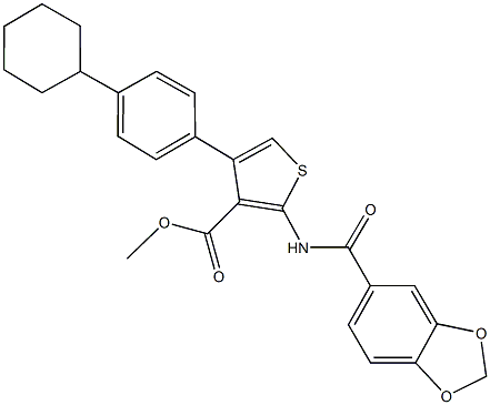 methyl 2-[(1,3-benzodioxol-5-ylcarbonyl)amino]-4-(4-cyclohexylphenyl)thiophene-3-carboxylate Structure