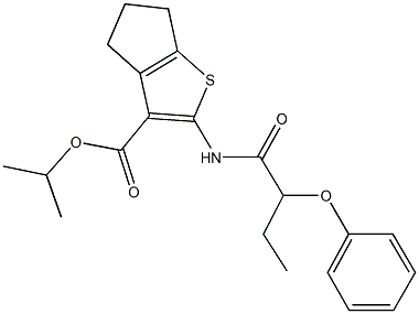 isopropyl 2-[(2-phenoxybutanoyl)amino]-5,6-dihydro-4H-cyclopenta[b]thiophene-3-carboxylate 구조식 이미지