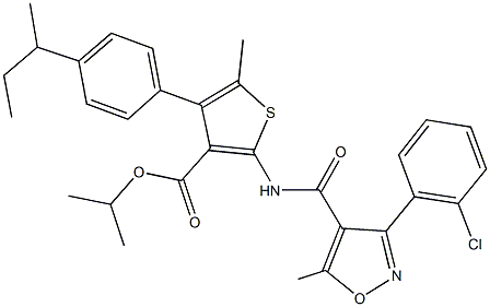 isopropyl 4-(4-sec-butylphenyl)-2-({[3-(2-chlorophenyl)-5-methyl-4-isoxazolyl]carbonyl}amino)-5-methyl-3-thiophenecarboxylate Structure