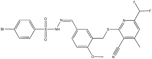 4-bromo-N'-[3-({[3-cyano-6-(difluoromethyl)-4-methyl-2-pyridinyl]sulfanyl}methyl)-4-methoxybenzylidene]benzenesulfonohydrazide Structure