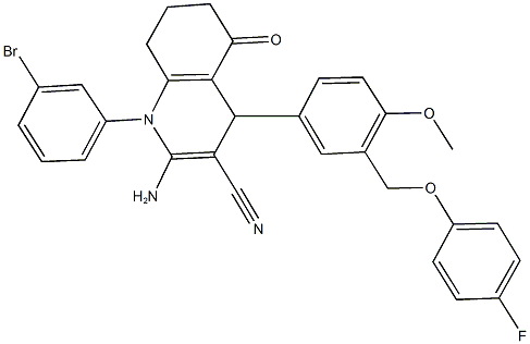 2-amino-1-(3-bromophenyl)-4-{3-[(4-fluorophenoxy)methyl]-4-methoxyphenyl}-5-oxo-1,4,5,6,7,8-hexahydroquinoline-3-carbonitrile 구조식 이미지