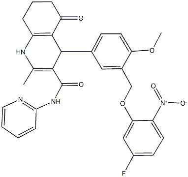 4-[3-({5-fluoro-2-nitrophenoxy}methyl)-4-methoxyphenyl]-2-methyl-5-oxo-N-pyridin-2-yl-1,4,5,6,7,8-hexahydroquinoline-3-carboxamide 구조식 이미지