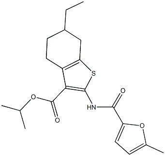 isopropyl 6-ethyl-2-[(5-methyl-2-furoyl)amino]-4,5,6,7-tetrahydro-1-benzothiophene-3-carboxylate 구조식 이미지