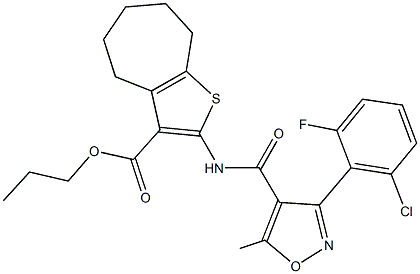 propyl 2-({[3-(2-chloro-6-fluorophenyl)-5-methyl-4-isoxazolyl]carbonyl}amino)-5,6,7,8-tetrahydro-4H-cyclohepta[b]thiophene-3-carboxylate Structure