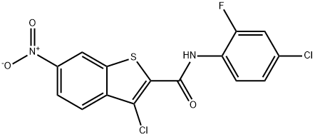 3-chloro-N-(4-chloro-2-fluorophenyl)-6-nitro-1-benzothiophene-2-carboxamide 구조식 이미지