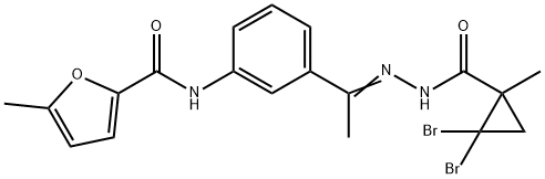 N-(3-{N-[(2,2-dibromo-1-methylcyclopropyl)carbonyl]ethanehydrazonoyl}phenyl)-5-methyl-2-furamide Structure