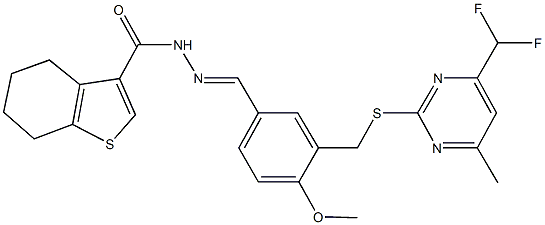 N'-[3-({[4-(difluoromethyl)-6-methyl-2-pyrimidinyl]sulfanyl}methyl)-4-methoxybenzylidene]-4,5,6,7-tetrahydro-1-benzothiophene-3-carbohydrazide Structure