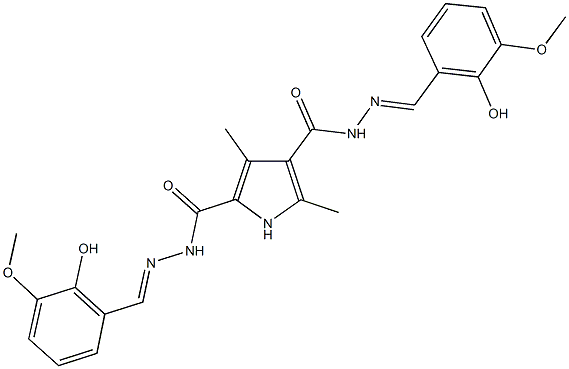 N'~2~,N'~4~-bis(2-hydroxy-3-methoxybenzylidene)-3,5-dimethyl-1H-pyrrole-2,4-dicarbohydrazide 구조식 이미지