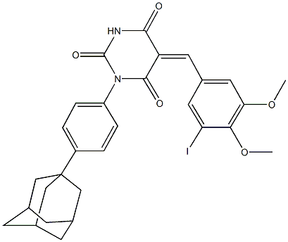 1-[4-(1-adamantyl)phenyl]-5-(3-iodo-4,5-dimethoxybenzylidene)-2,4,6(1H,3H,5H)-pyrimidinetrione 구조식 이미지