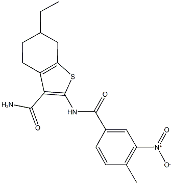 6-ethyl-2-({3-nitro-4-methylbenzoyl}amino)-4,5,6,7-tetrahydro-1-benzothiophene-3-carboxamide 구조식 이미지
