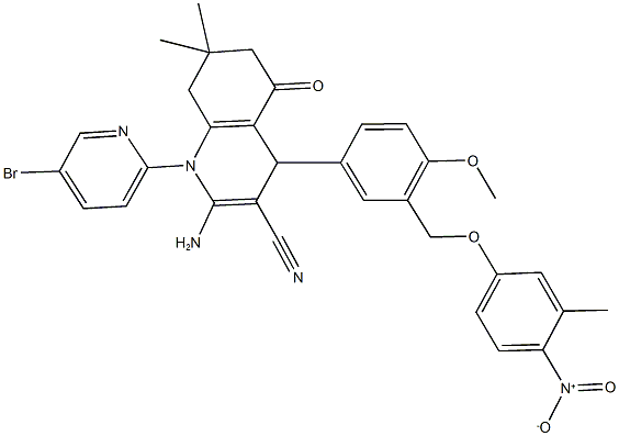 2-amino-1-(5-bromopyridin-2-yl)-4-[3-({4-nitro-3-methylphenoxy}methyl)-4-methoxyphenyl]-7,7-dimethyl-5-oxo-1,4,5,6,7,8-hexahydroquinoline-3-carbonitrile Structure