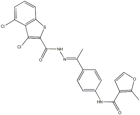 N-(4-{N-[(3,4-dichloro-1-benzothien-2-yl)carbonyl]ethanehydrazonoyl}phenyl)-2-methyl-3-furamide Structure