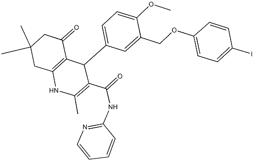 4-{3-[(4-iodophenoxy)methyl]-4-methoxyphenyl}-2,7,7-trimethyl-5-oxo-N-pyridin-2-yl-1,4,5,6,7,8-hexahydroquinoline-3-carboxamide 구조식 이미지