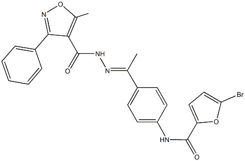 5-bromo-N-(4-{N-[(5-methyl-3-phenyl-4-isoxazolyl)carbonyl]ethanehydrazonoyl}phenyl)-2-furamide 구조식 이미지