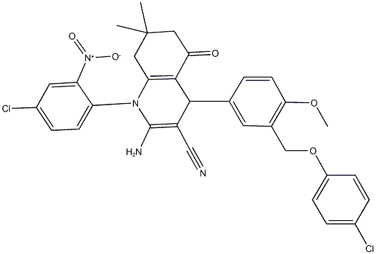 2-amino-1-{4-chloro-2-nitrophenyl}-4-{3-[(4-chlorophenoxy)methyl]-4-methoxyphenyl}-7,7-dimethyl-5-oxo-1,4,5,6,7,8-hexahydro-3-quinolinecarbonitrile 구조식 이미지