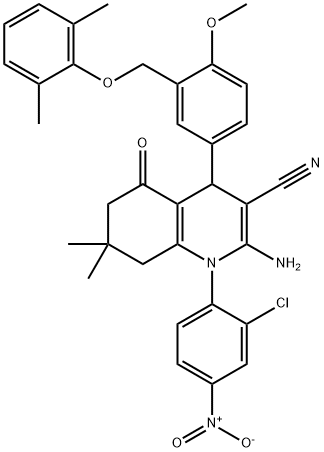 2-amino-1-{2-chloro-4-nitrophenyl}-4-{3-[(2,6-dimethylphenoxy)methyl]-4-methoxyphenyl}-7,7-dimethyl-5-oxo-1,4,5,6,7,8-hexahydroquinoline-3-carbonitrile Structure