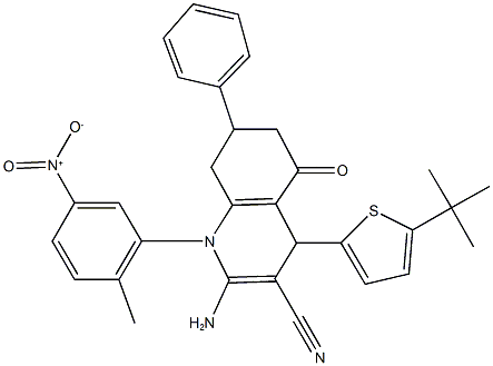 2-amino-4-(5-tert-butylthien-2-yl)-1-{5-nitro-2-methylphenyl}-5-oxo-7-phenyl-1,4,5,6,7,8-hexahydroquinoline-3-carbonitrile 구조식 이미지