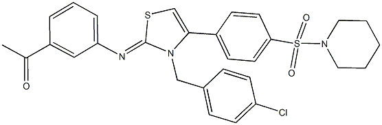 1-{3-[(3-(4-chlorobenzyl)-4-[4-(1-piperidinylsulfonyl)phenyl]-1,3-thiazol-2(3H)-ylidene)amino]phenyl}ethanone 구조식 이미지