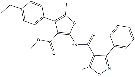 methyl 4-(4-ethylphenyl)-5-methyl-2-{[(5-methyl-3-phenyl-4-isoxazolyl)carbonyl]amino}-3-thiophenecarboxylate Structure