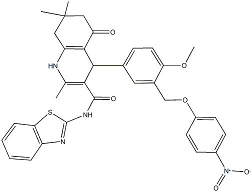 N-(1,3-benzothiazol-2-yl)-4-[3-({4-nitrophenoxy}methyl)-4-methoxyphenyl]-2,7,7-trimethyl-5-oxo-1,4,5,6,7,8-hexahydro-3-quinolinecarboxamide Structure