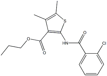 propyl 2-[(2-chlorobenzoyl)amino]-4,5-dimethyl-3-thiophenecarboxylate 구조식 이미지