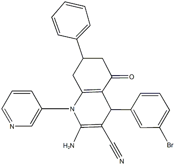 2-amino-4-(3-bromophenyl)-5-oxo-7-phenyl-1-(3-pyridinyl)-1,4,5,6,7,8-hexahydro-3-quinolinecarbonitrile Structure