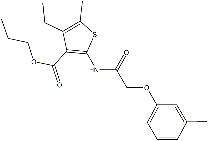 propyl 4-ethyl-5-methyl-2-{[(3-methylphenoxy)acetyl]amino}-3-thiophenecarboxylate Structure