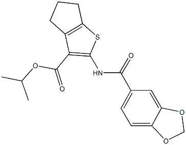 isopropyl 2-[(1,3-benzodioxol-5-ylcarbonyl)amino]-5,6-dihydro-4H-cyclopenta[b]thiophene-3-carboxylate 구조식 이미지