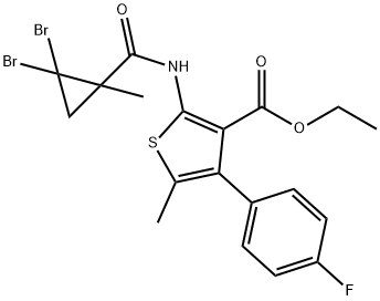 ethyl 2-{[(2,2-dibromo-1-methylcyclopropyl)carbonyl]amino}-4-(4-fluorophenyl)-5-methyl-3-thiophenecarboxylate 구조식 이미지