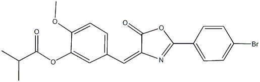 5-[(2-(4-bromophenyl)-5-oxo-1,3-oxazol-4(5H)-ylidene)methyl]-2-methoxyphenyl 2-methylpropanoate 구조식 이미지