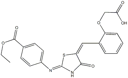 {2-[(2-{[4-(ethoxycarbonyl)phenyl]imino}-4-oxo-1,3-thiazolidin-5-ylidene)methyl]phenoxy}acetic acid 구조식 이미지