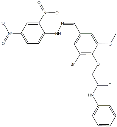 2-[4-(2-{2,4-bisnitrophenyl}carbohydrazonoyl)-2-bromo-6-methoxyphenoxy]-N-phenylacetamide Structure