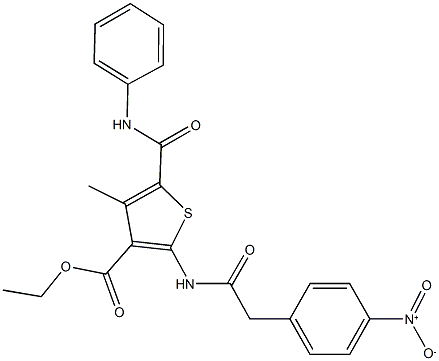 ethyl 5-(anilinocarbonyl)-2-[({4-nitrophenyl}acetyl)amino]-4-methylthiophene-3-carboxylate Structure