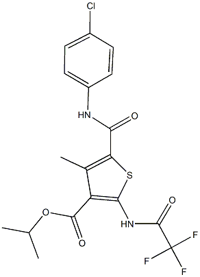 isopropyl 5-[(4-chloroanilino)carbonyl]-4-methyl-2-[(trifluoroacetyl)amino]thiophene-3-carboxylate Structure