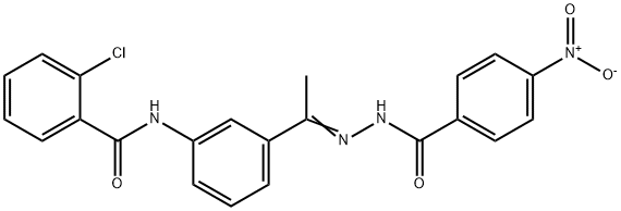 2-chloro-N-[3-(N-{4-nitrobenzoyl}ethanehydrazonoyl)phenyl]benzamide Structure