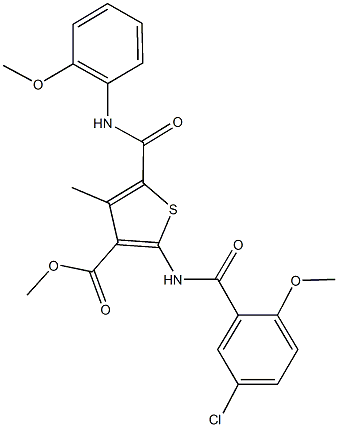 methyl 2-[(5-chloro-2-methoxybenzoyl)amino]-5-[(2-methoxyanilino)carbonyl]-4-methylthiophene-3-carboxylate 구조식 이미지