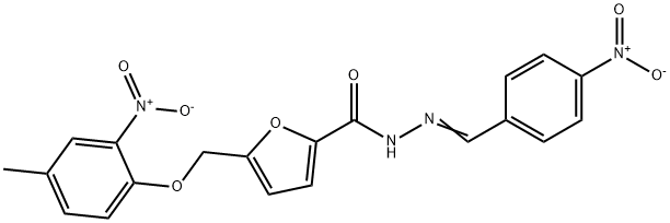 N'-{4-nitrobenzylidene}-5-({2-nitro-4-methylphenoxy}methyl)-2-furohydrazide 구조식 이미지