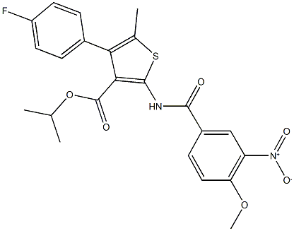 isopropyl 4-(4-fluorophenyl)-2-({3-nitro-4-methoxybenzoyl}amino)-5-methyl-3-thiophenecarboxylate 구조식 이미지