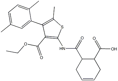 6-({[4-(2,5-dimethylphenyl)-3-(ethoxycarbonyl)-5-methylthien-2-yl]amino}carbonyl)cyclohex-3-ene-1-carboxylic acid 구조식 이미지