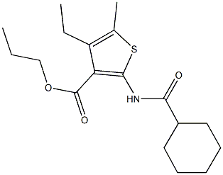 propyl 2-[(cyclohexylcarbonyl)amino]-4-ethyl-5-methyl-3-thiophenecarboxylate 구조식 이미지