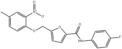 N-(4-fluorophenyl)-5-({2-nitro-4-methylphenoxy}methyl)-2-furamide 구조식 이미지